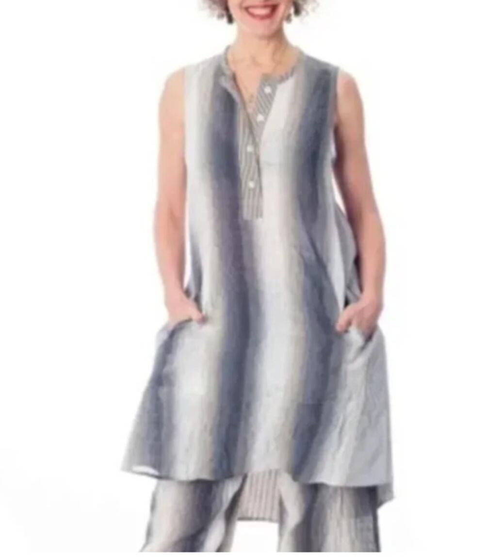 Alembika Ombre Striped Sleeveless Tunic Dress Size 4 (XL) pockets lagenlook